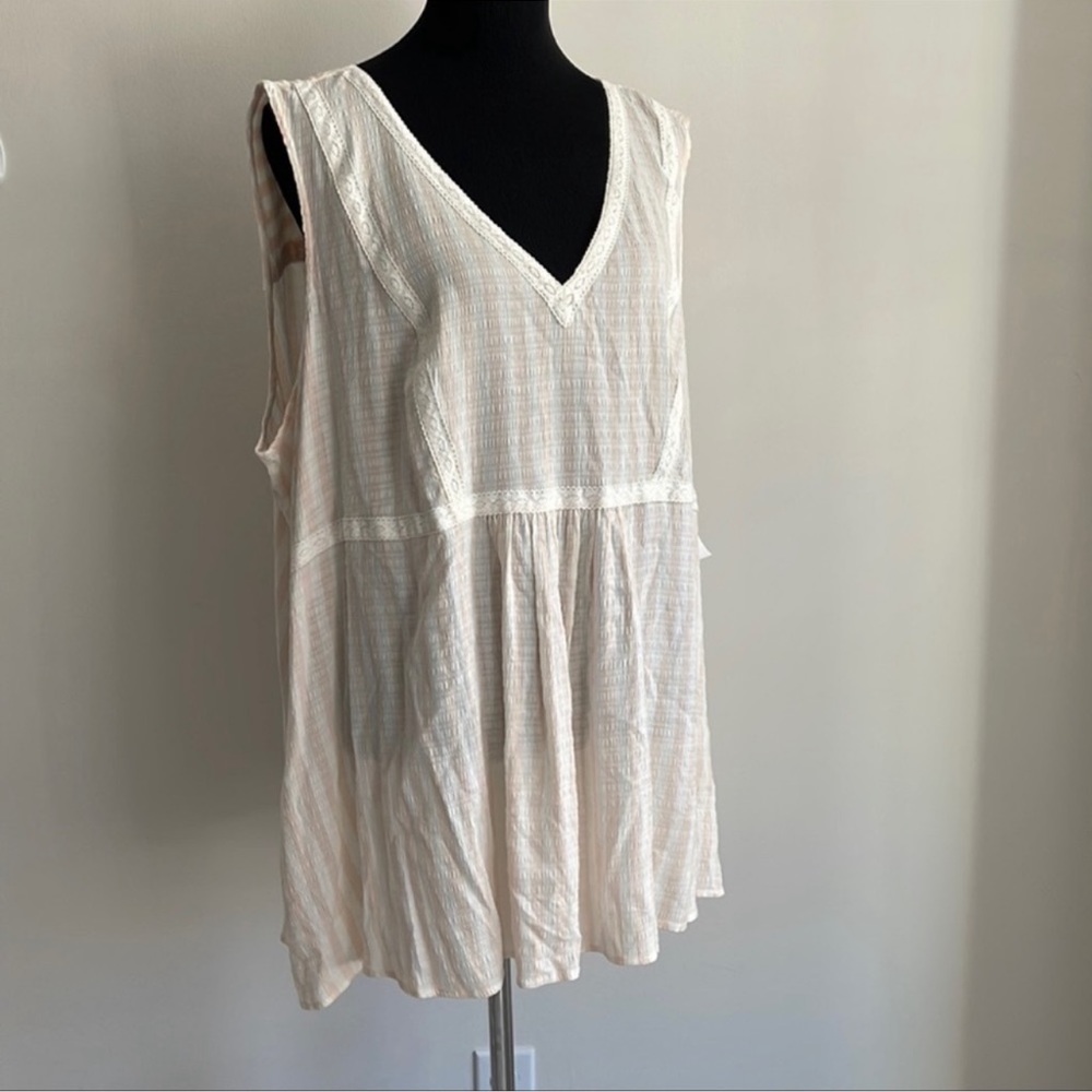 NEW Lane Bryant Peach/Pink Cream Embroidered Detail Tank Top Shirt Size 24